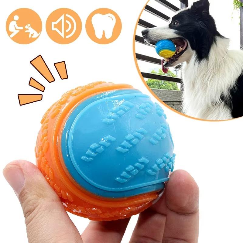 Bite-Resistant Pet Chew Ball – Tennis Shape Squeaky Toy