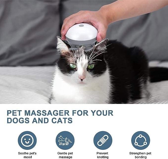 Upgraded Handheld Pet Massager – 4 Rotating Heads | Electric Dog & Cat Massager