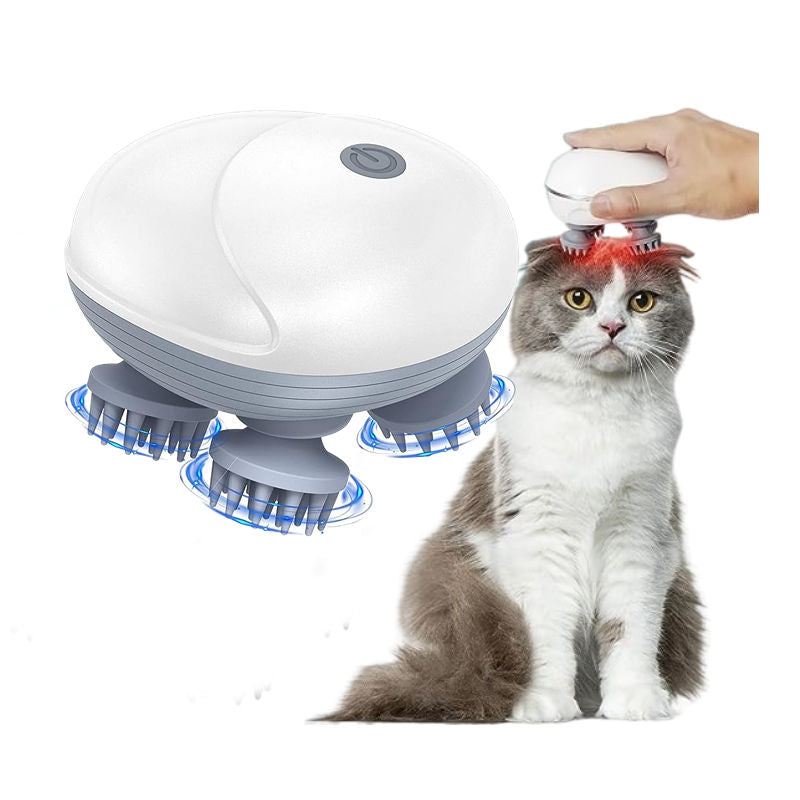 Upgraded Handheld Pet Massager – 4 Rotating Heads | Electric Dog & Cat Massager