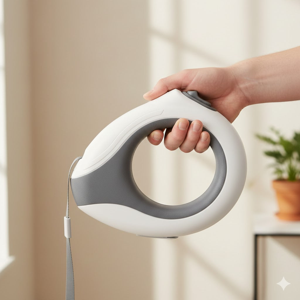 LED Ring Light Retractable Dog Leash – Automatic Tangle-Free, Night Safety Control