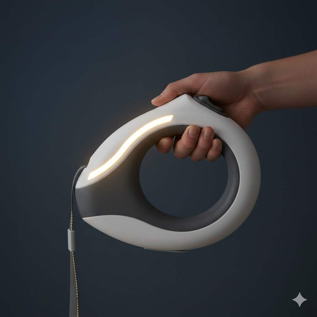 LED Ring Light Retractable Dog Leash – Automatic Tangle-Free, Night Safety Control