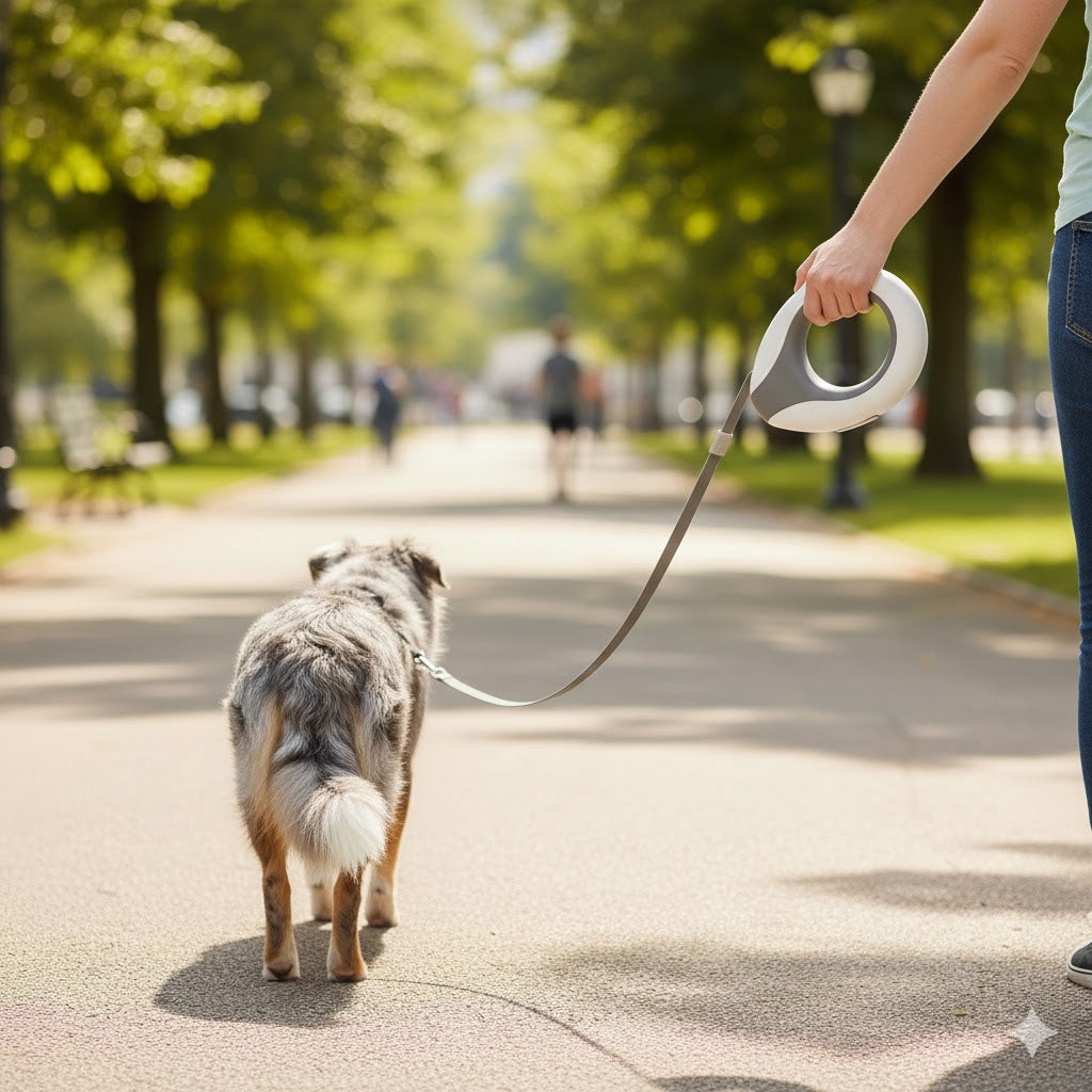 LED Ring Light Retractable Dog Leash – Automatic Tangle-Free, Night Safety Control