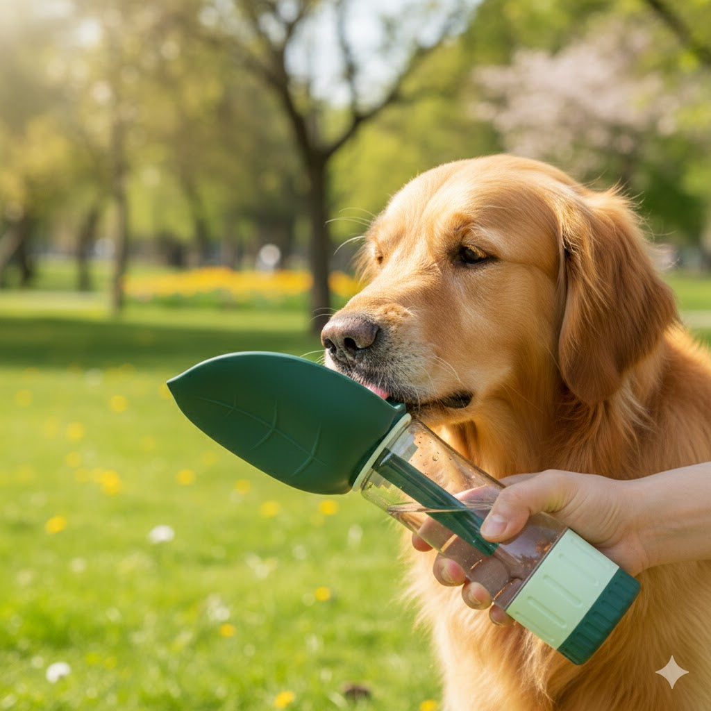 All-in-One Dog Travel Bottle – Water, Food & Foldable Bowl with Leak-Proof Lock